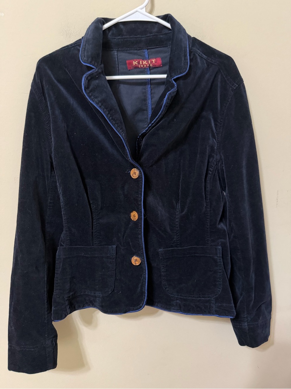 Kiki-T Velvet Blazer Jacket Deep Navy Contrast Piping large stretchy y2k retro